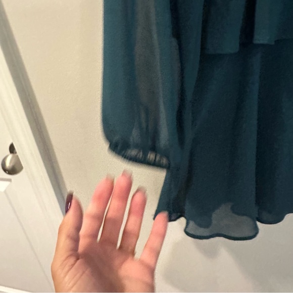 Zara Emerald Bottle Green Chiffon Tiered Ruffle Mini Size XS Dress - Picture 9 of 14